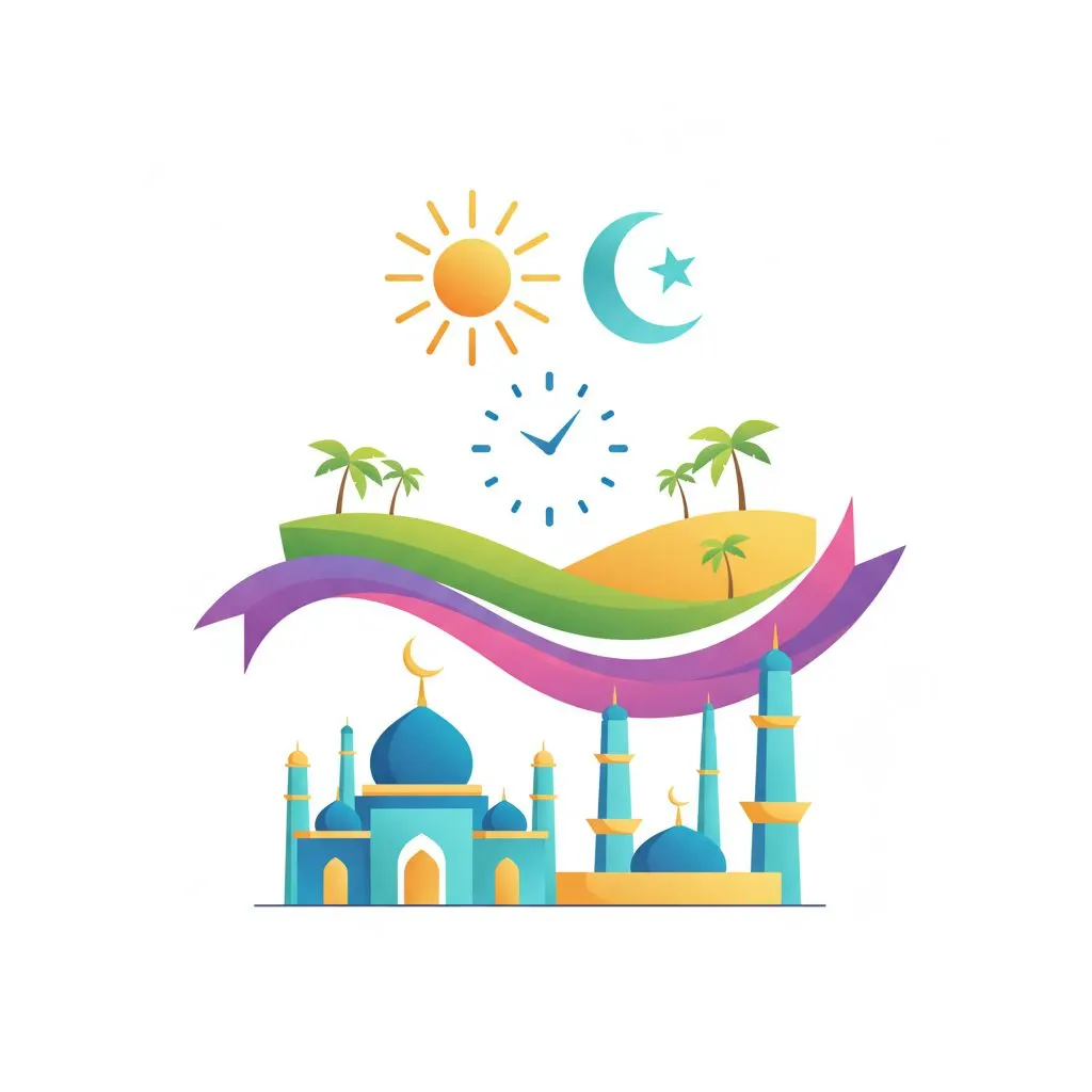 Wide shot, silhouette of a mosque minaret against a dawn sky, a lone figure in the distance walking towards the mosque, peaceful atmosphere. No text or logos.